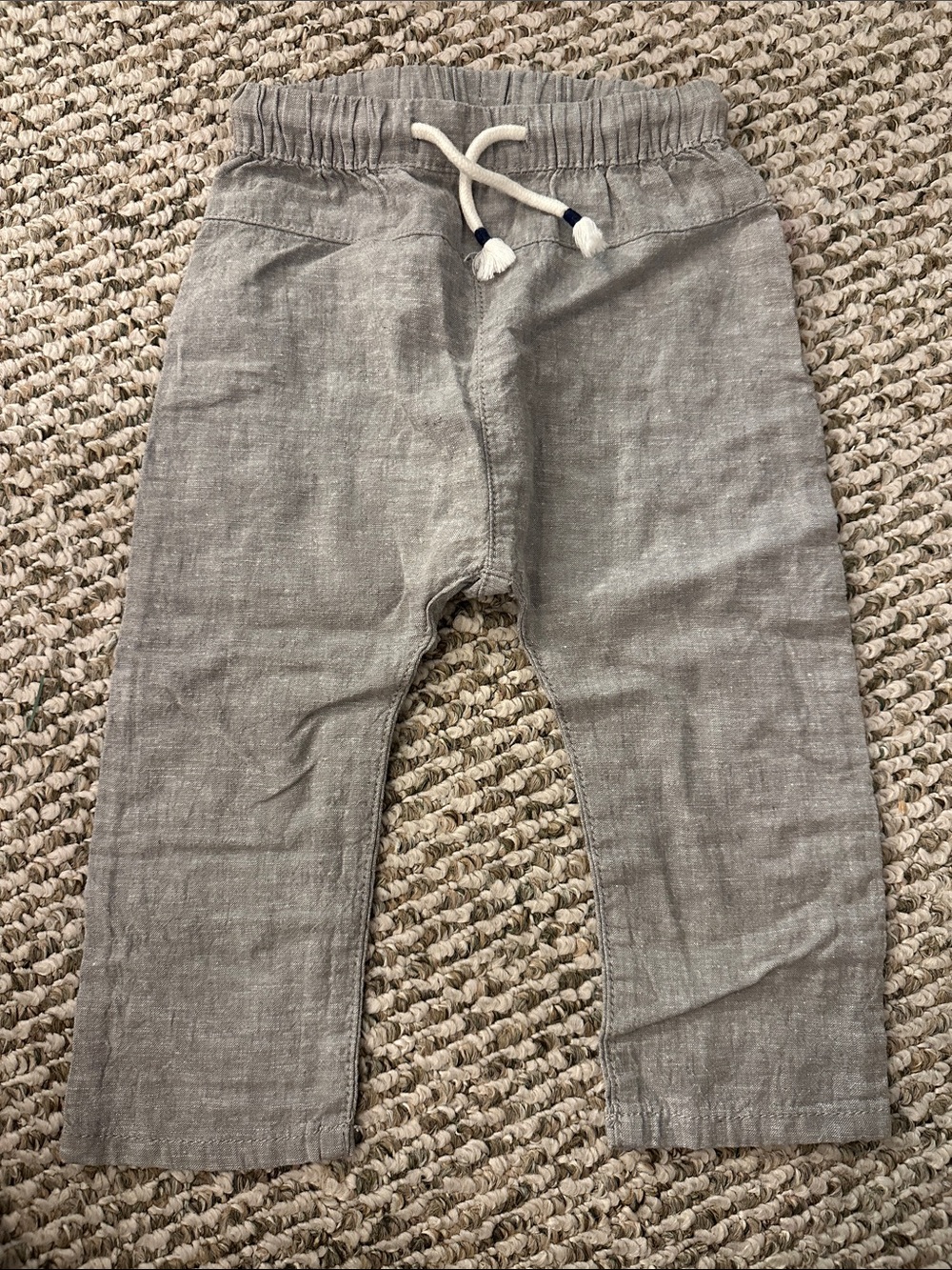 H&M Light Gray Drawstring Elastic-Waist Linen baby Pants